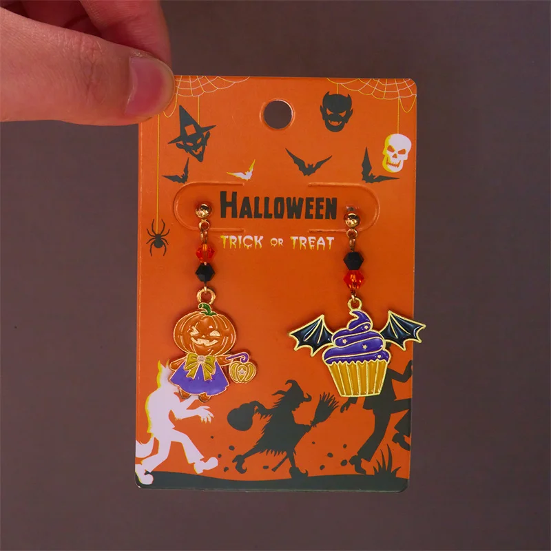 Niedliche Halloween-Harz-Geister-Ohrstecker für Damen, modische Cartoon-Kürbis-Anhänger-Piercing-Ohrringe, Schmuckgeschenke – Detail 30