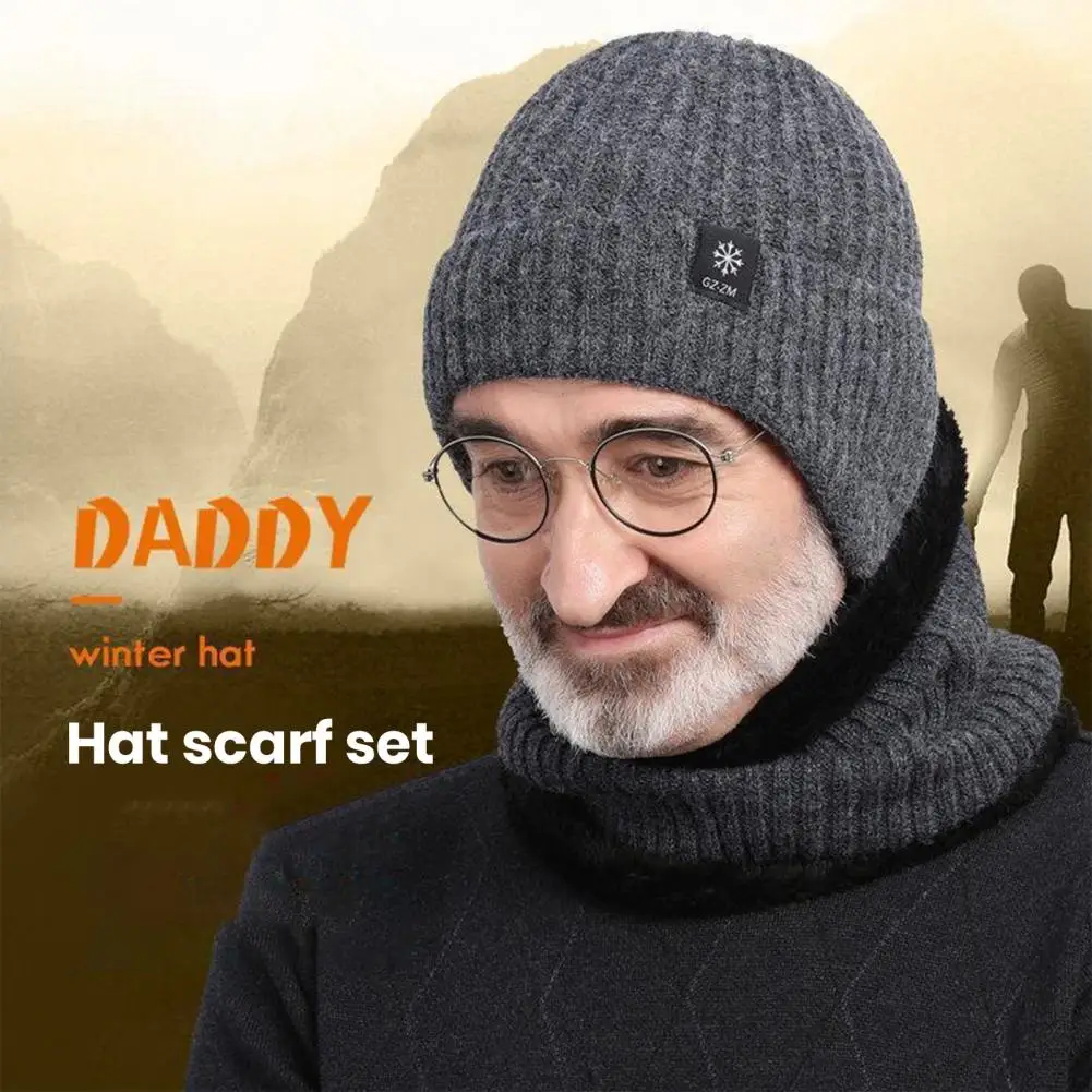 2Pcs/Set Men Women Winter Knitting Hat Scarf Set Thickened Plush Lined Earflap Beanie Hat Neck Gaiter Set