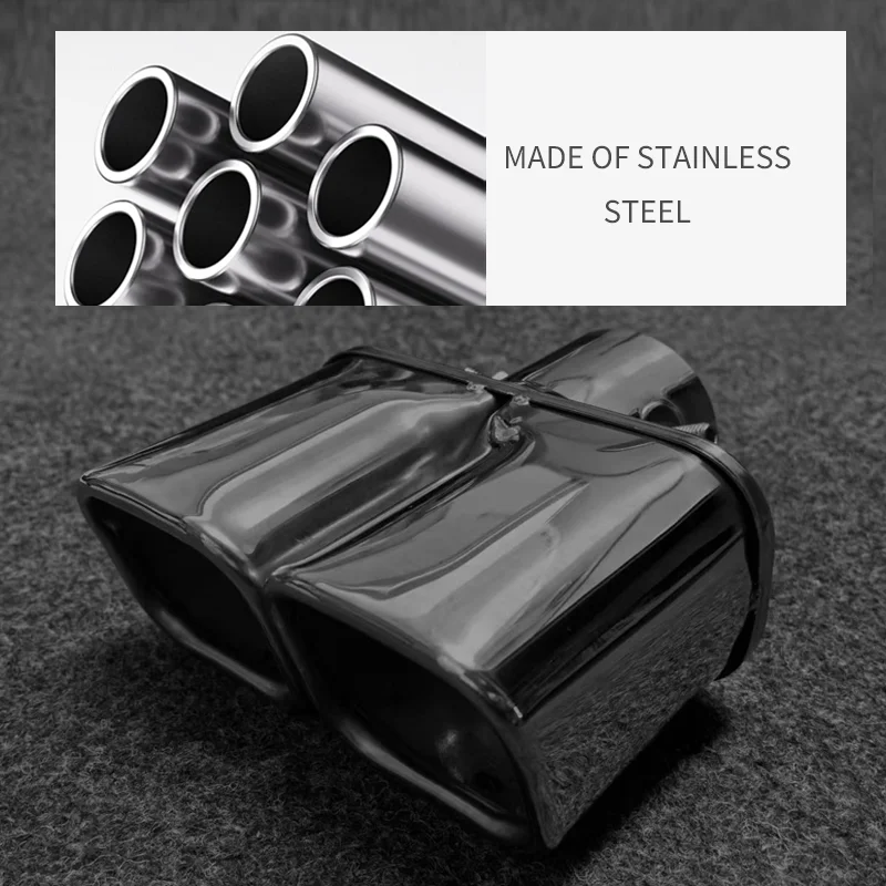 Car Stainless Steel TailPipe Exhaust Pipe Muffler Tail Throat Stainless Square 6.5CM Double Head Exhaust Pipe Muffler