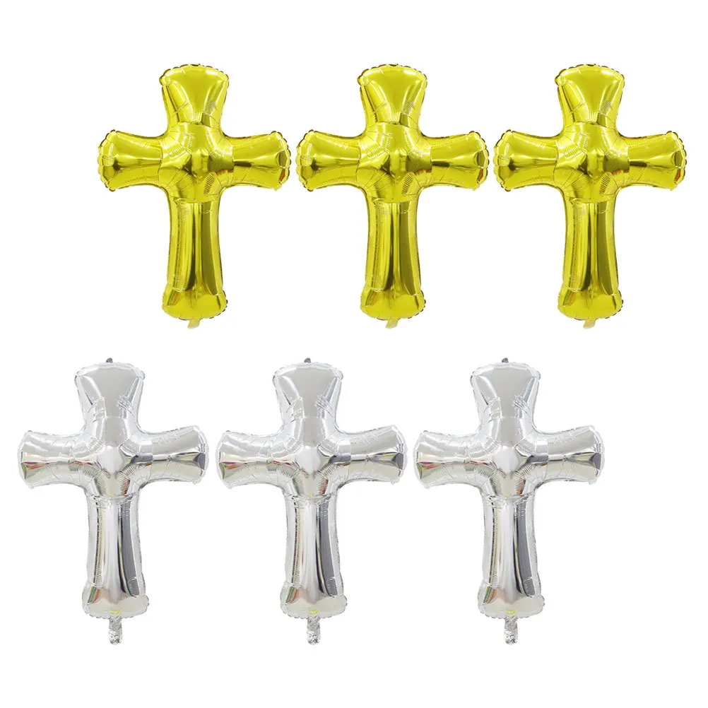 

6Pcs Cross Balloons Shower Baptism Decoration Aluminum Foil Balloons Solar Lights Outdoor Garden Ornaments