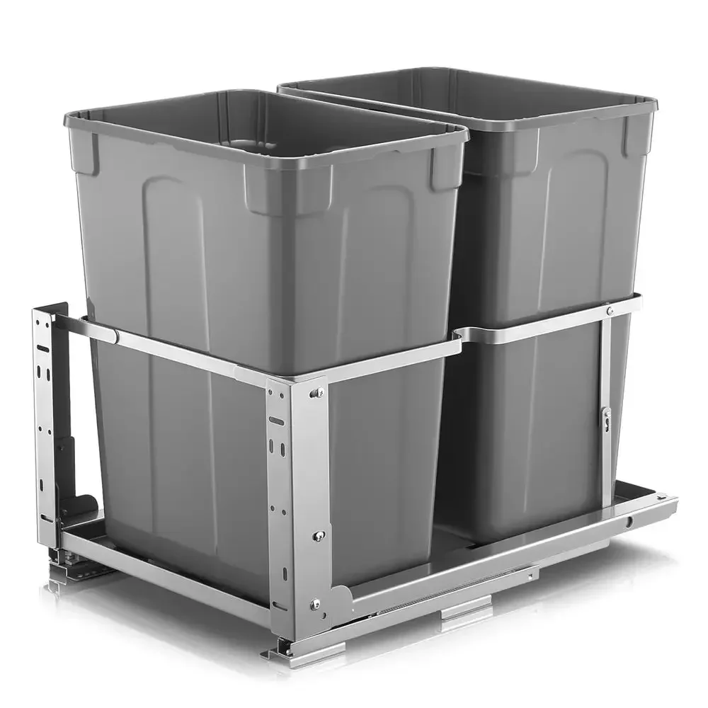 35-Quart Dual-Bin Under-Sink Trash Can with Full-Extension Slides - Heavy Duty Recycling Waste Container