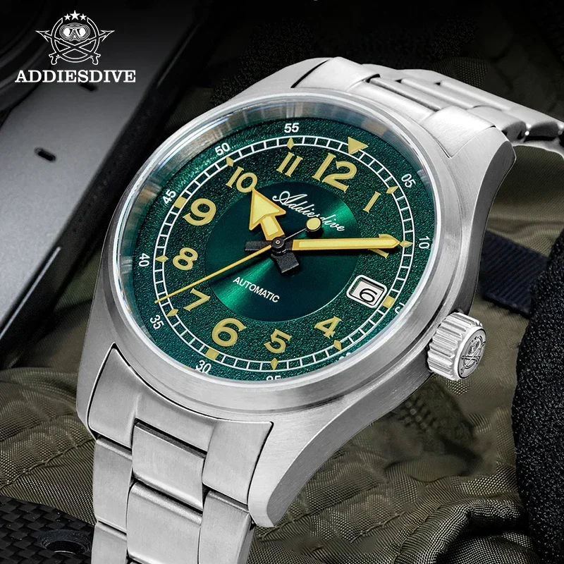 ADDIESDIVE 39mm Men Watch NH35 Automatic Mechanical Stainless Steel Watches Luminous Sapphire Waterproof Wristwatch AD205 Reloj