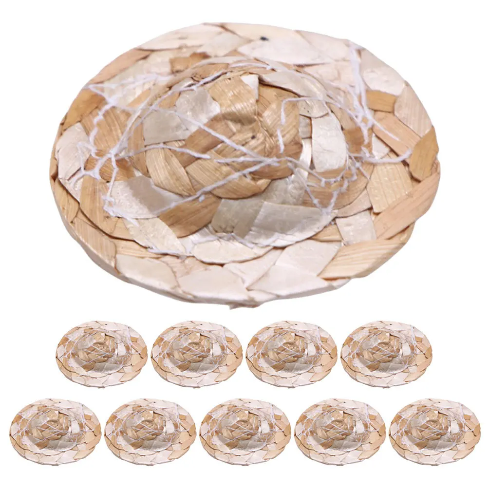 10 قطعة قبعات صغيرة من القش المنسوجة المدمجة خفيفة الوزن الحرفية الديكور صور الدعامة الإبداعية قبعة صغيرة حلية DIY بها بنفسك الملحقات