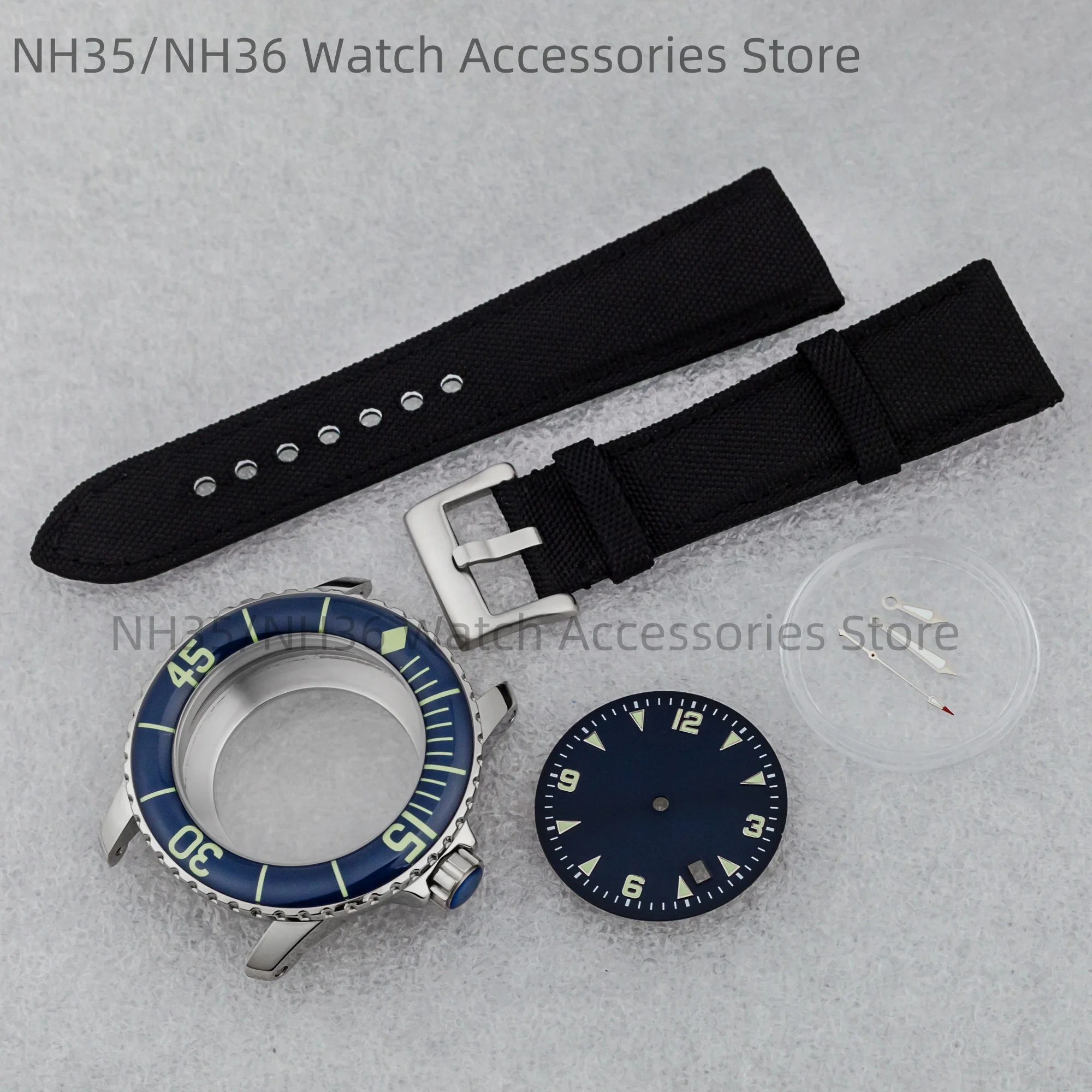 NH35 Case 45mm Watch Case Strap Luminous Dial Hands Stainless Steel 10ATM Waterproof for Fifty Fathoms fit NH35 NH36 Movement