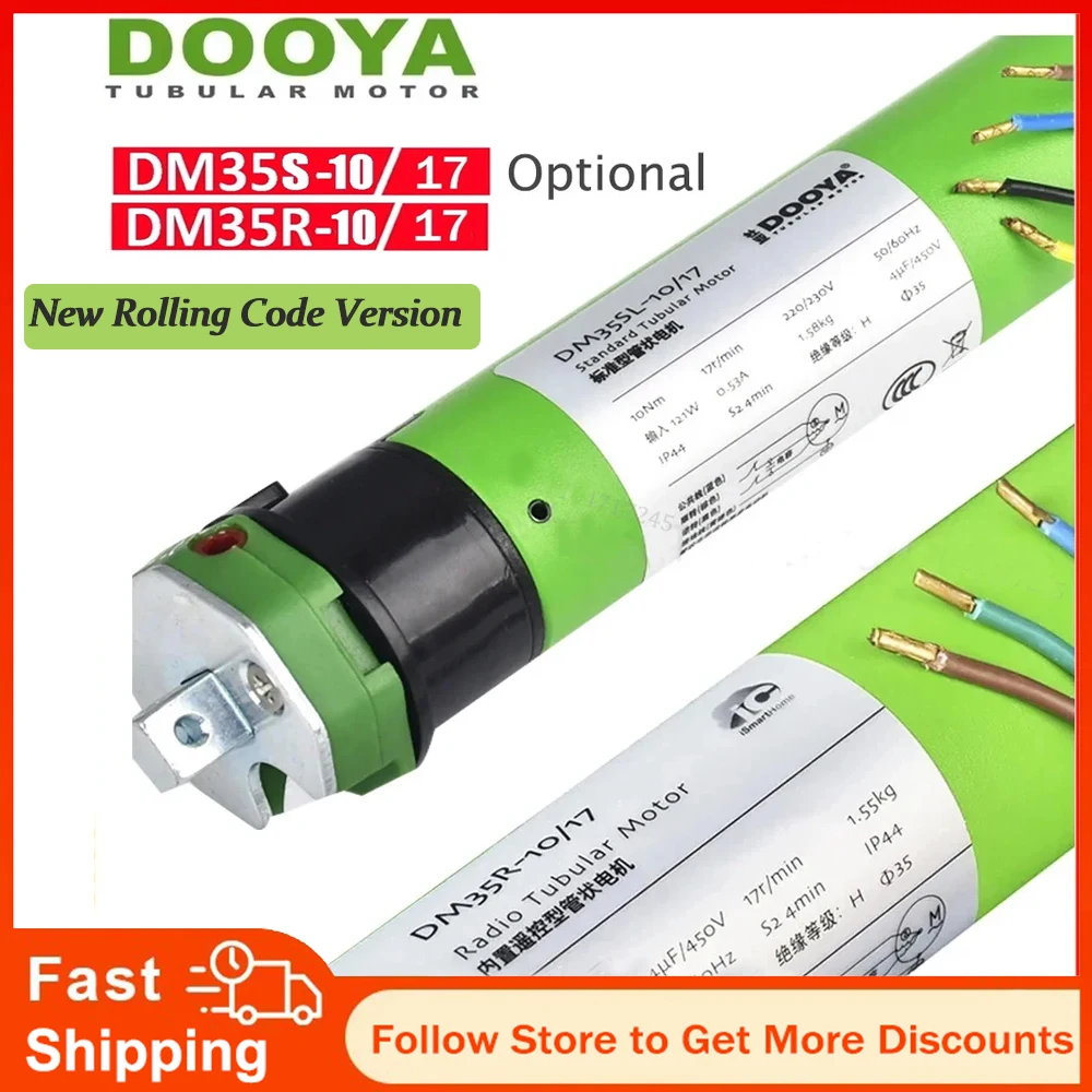 Dooya Tubular Motor DM35R 10/17 DM35S 10/17 4-Wire Motor for All Kinds Rolling Blinds, 220V/230V 50/60Hz, RF433MHz Remote Contro