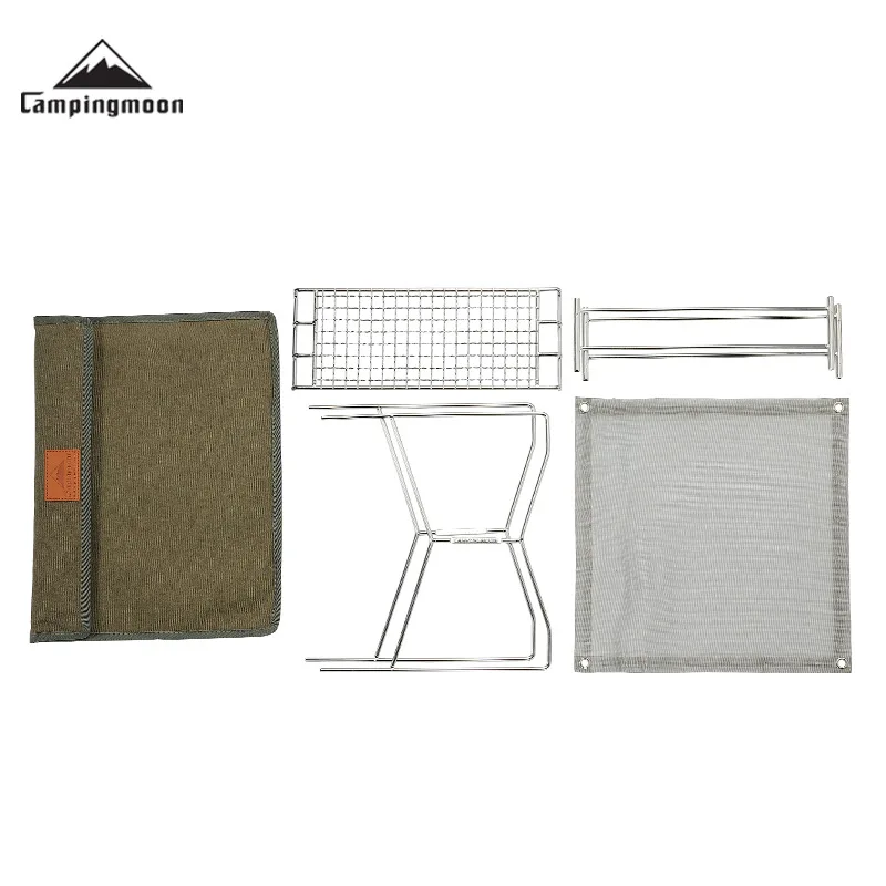 Fogão de aquecimento para acampamento ao ar livre, fogueira de aço inoxidável, grelha leve dobrável com rede de grelha, fogão a lenha