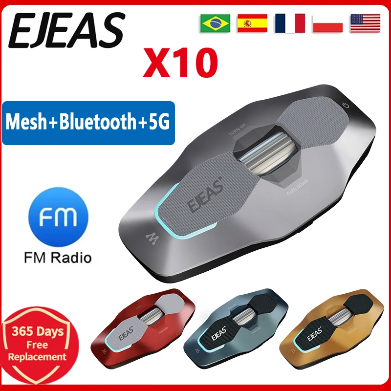 EJEAS X10 Motorcycle Helmet Bluetooth Intercom Headset Mesh4.0+BT+5G Talking Distance 1500M Audio Multitasking Waterproof IP67