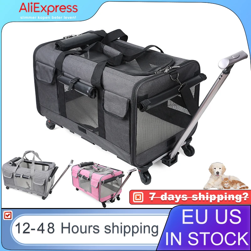 Portable Pet Trolley Case, Detachable Universal Wheel, Breathable, Foldable, Large Capacity, Puppy Travel Bag, Mesh Bag