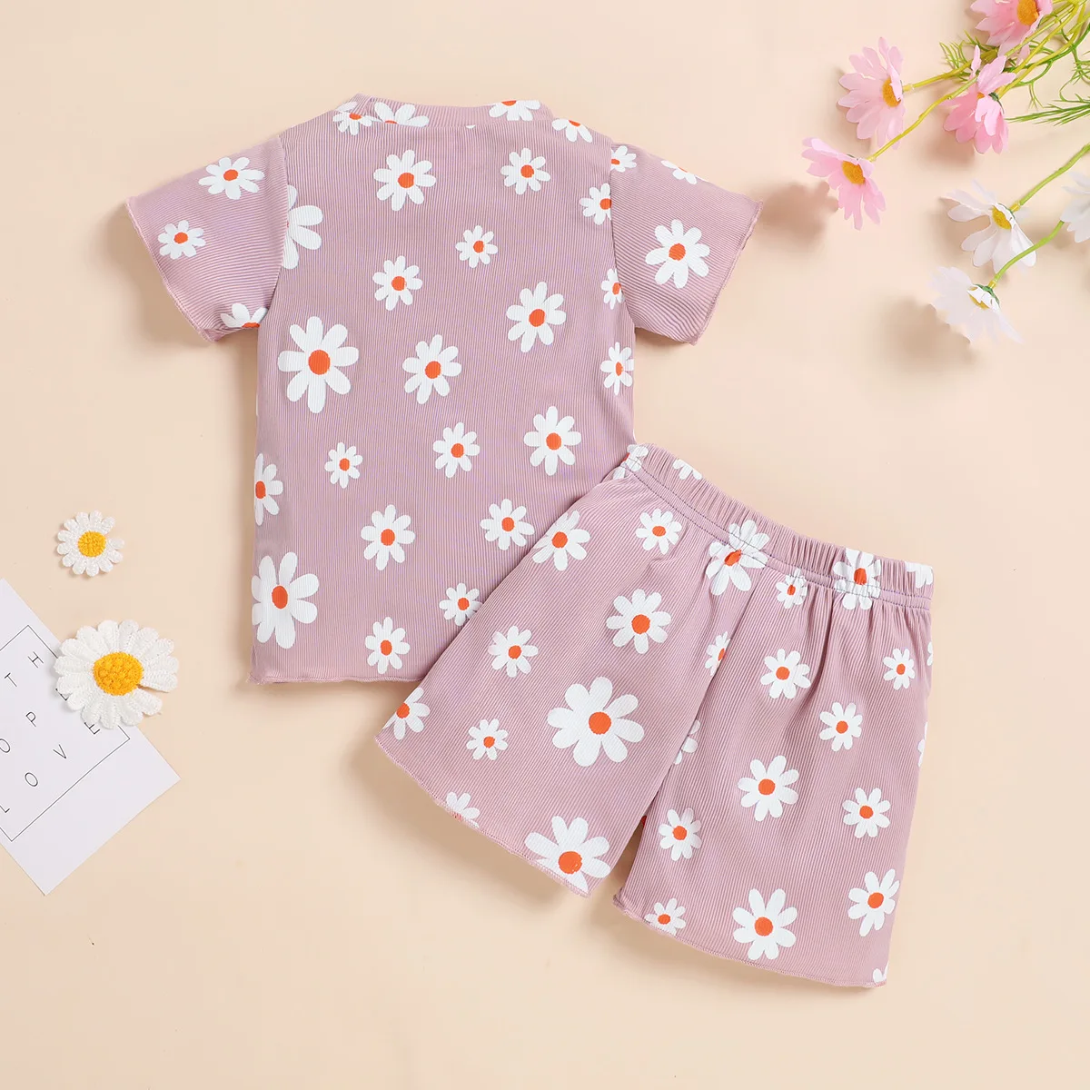 2026 Baby's Sets Girls' Summer Sweet Short Sleeved Shorts Suit  Daisy Breathable Comfortable Toddler Girl Clothes