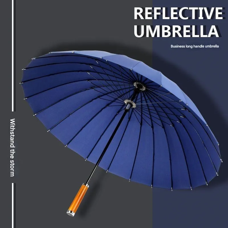 High-end 24 Bone Long Handle Retro Solid Wood Umbrella Reinforced Thick Wind-resistant Rainproof  Men's Business Umbrella