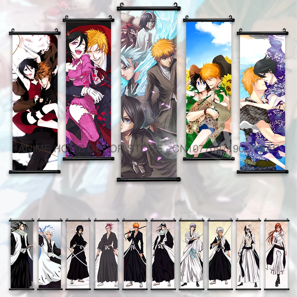 Bleach Anime Figures Posters Kurosaki Ichigo Wall Artwork Hanging Painting Inoue Orihime Cartoon Home Decoration Scrolls Picture