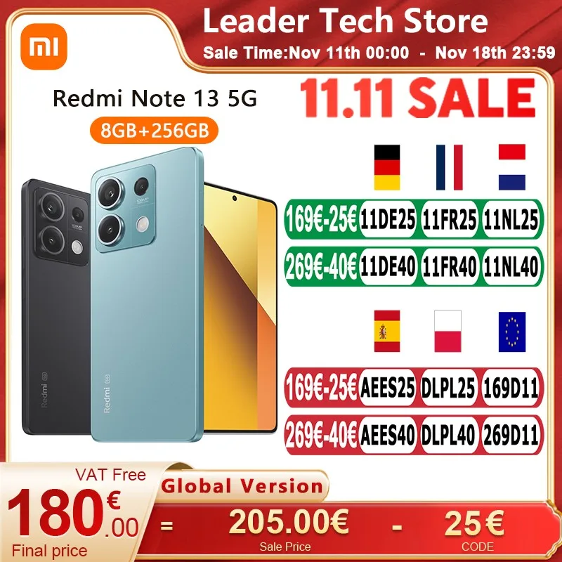 Xiaomi Redmi Note 13 5G 8GB 256GB Smartphone  Dimensity 6080 120Hz AMOLED DotDisplay 108MP Camera 33W NFC Global Version