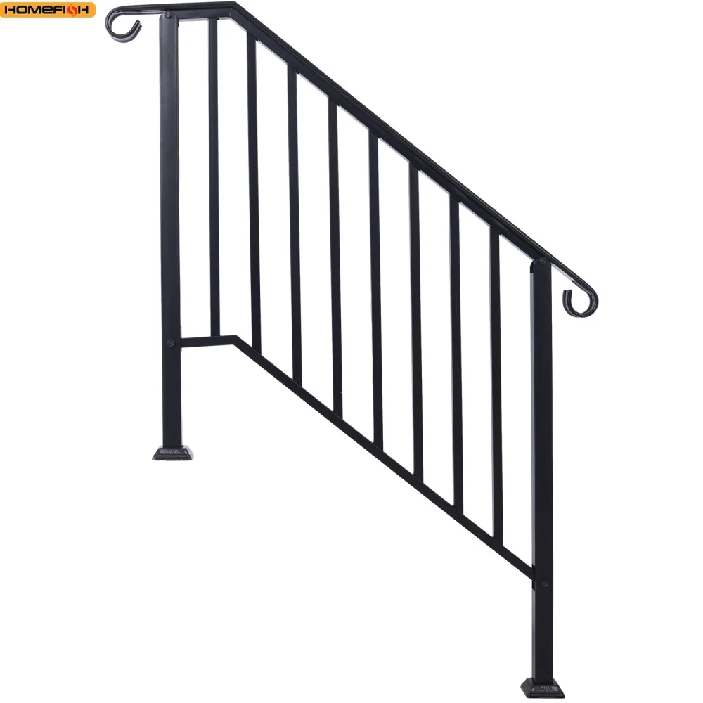 درابزين للخطوات الخارجية تناسب 2-4 خطوات درابزين الدرج الخارجي، درابزين من الحديد المطاوع لخطوات الخرسانة والسلالم الخشبية #5