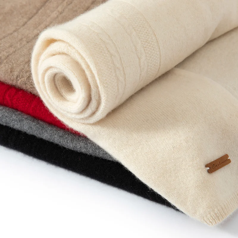 

Autumn And Winter New Color Matching Cashmere Knitted Solid Color Scarf Warm Cross-Perforated Joker Neck Scarf