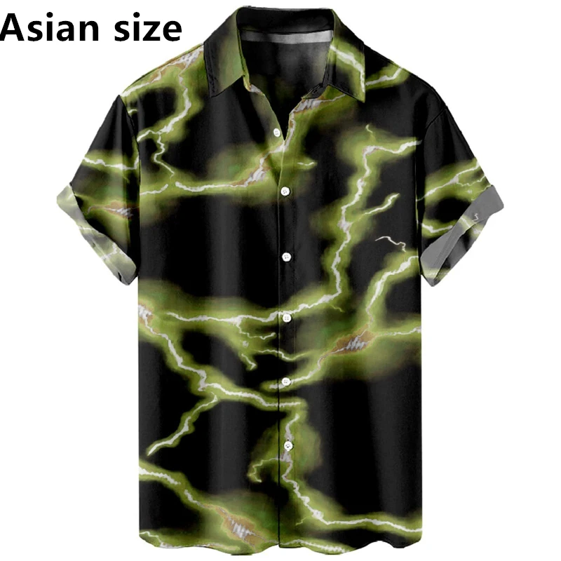 

New Men's 3D Printed Lightning Graphic Casual Short Sleeved Hawaiian Cardigan Shirt Men's Short Sleeved Shirt 2025 Unisex Top