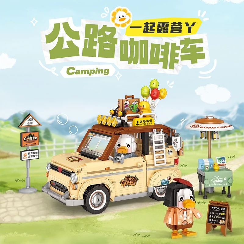 Blocs de construction de camion à café de Camping, tente jouet, affichage créatif, ensemble de jeu pour enfants, assemblage extérieur, modèle cadeau