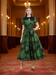Luxury Women Organza Long Maxi Dress Party Fashion Lace Patchwork Summer Puff Sleeve New Arrival Elegant Evening Vestido