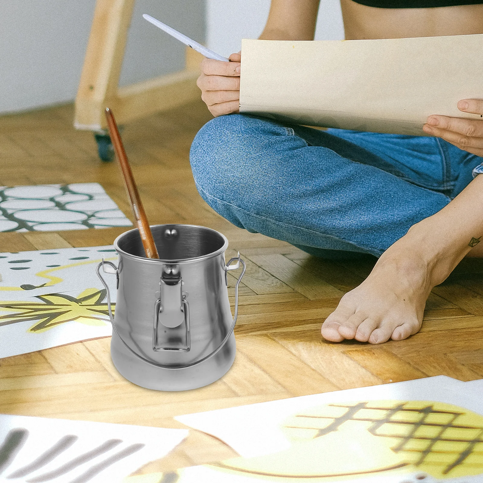 Copri secchio per lavaggio con pennello a doppio strato in acciaio inossidabile portatile per viaggi all'aperto, pittura, classe d'arte, strumento per acquerello