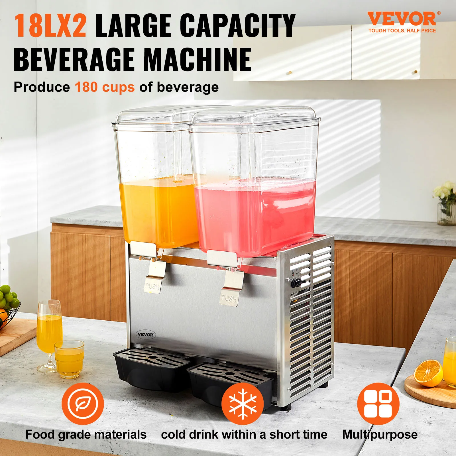 VEVOR 18L 1 2 3 Tanks Commercial Beverage Dispenser Ice Tea Drink Machine for Cold Drink Restaurant Hotel Party