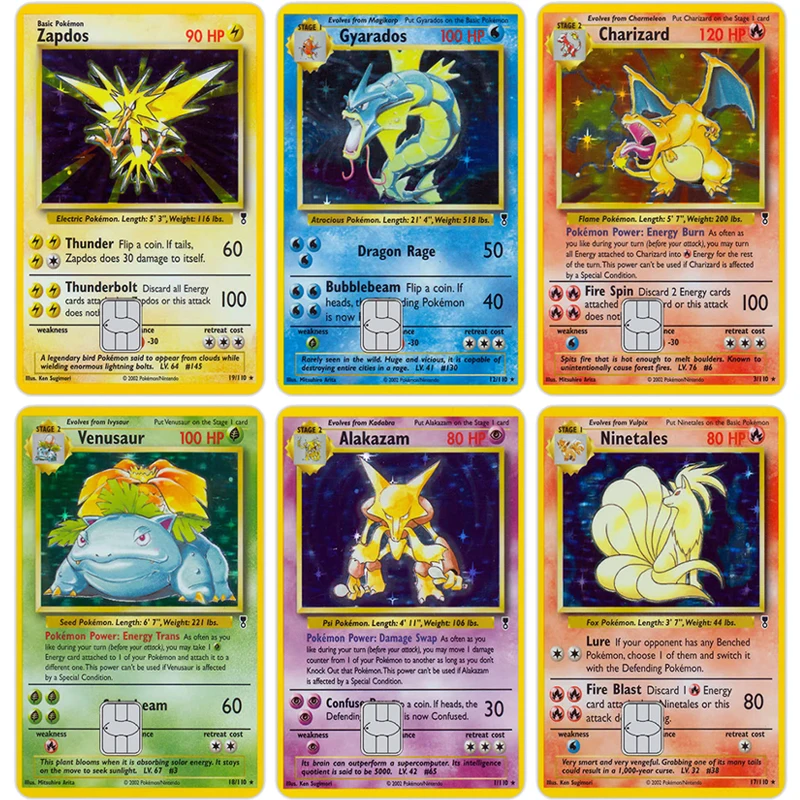 

Legendary Collection Card Sticker Laser Zapdos Gyarados Charizard Venusaur Alakazam Ptcg Patch Decoration Stickers Tags Gift
