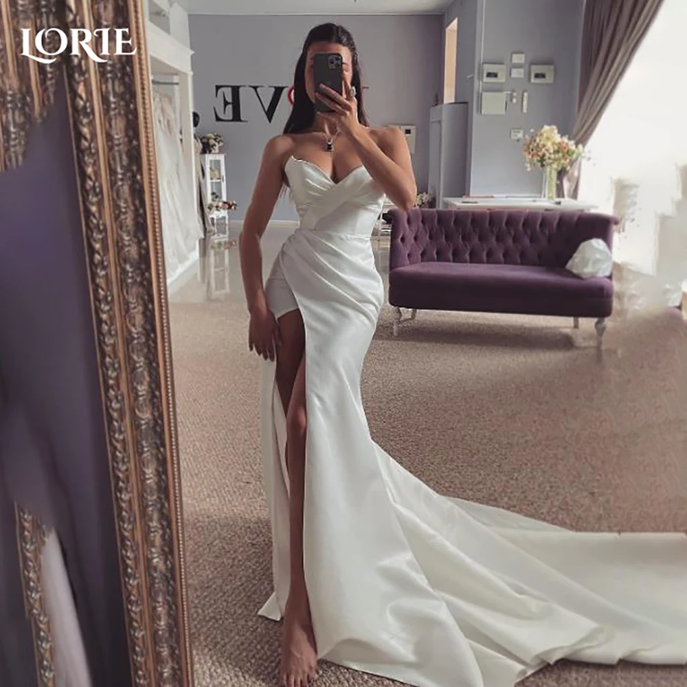 

LORIE Vintage Mermaid Wedding Dresses Side Slit Sweetheart Bridal Gown Princess Elegant Ivory Backelss Bride Dress Customized