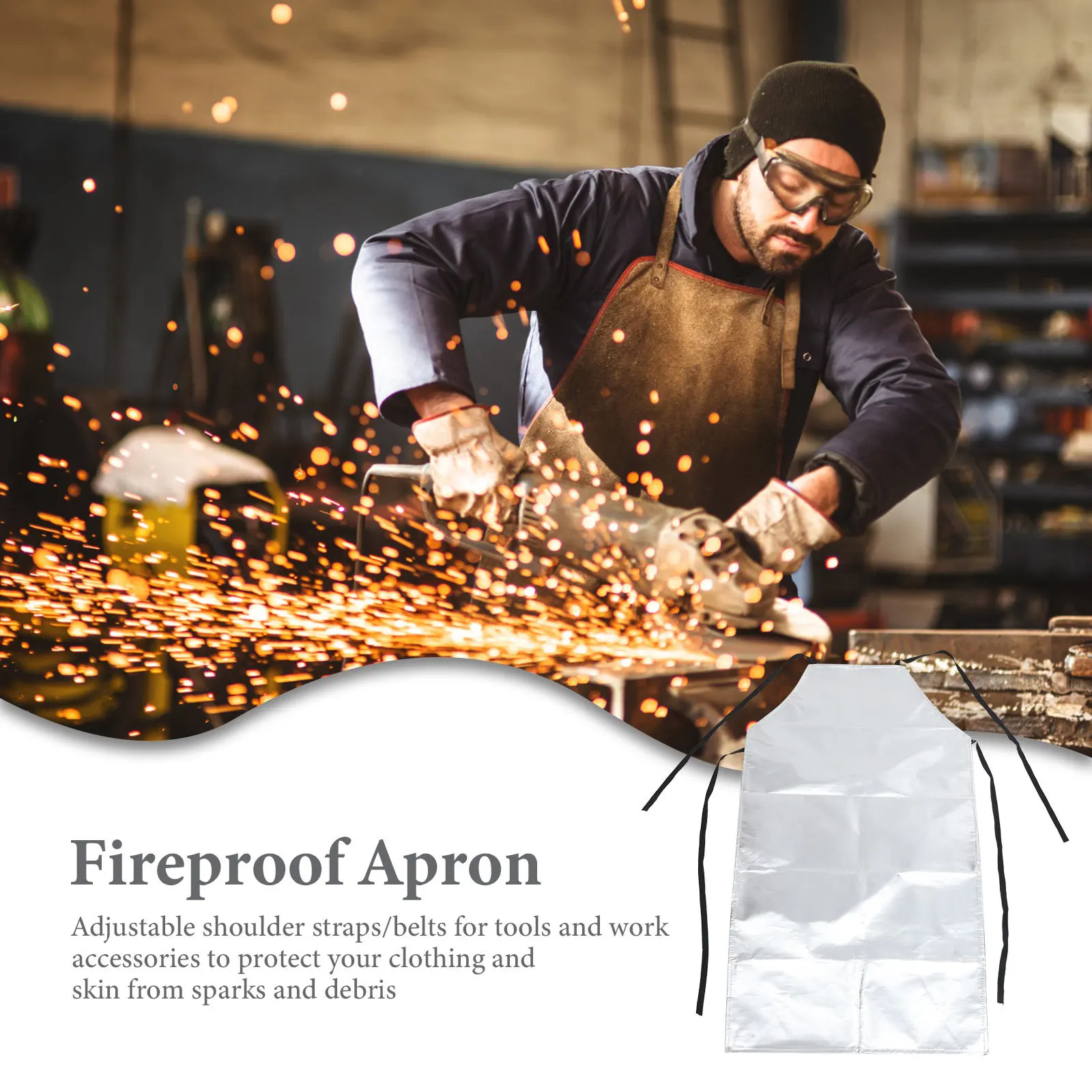 

Thermal Insulation Fireproof Apron Aluminum Foil Heavy Duty Oil Resistant Protective Work Apron for Welding Metal Cutting Plasma