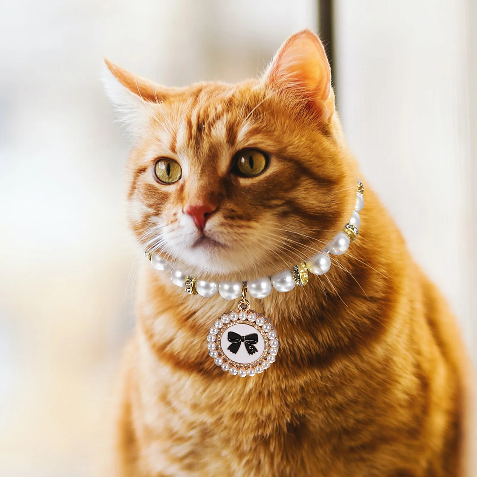

Pearl Necklace Pet Chain for Cat Collar with Charms Jewelry Cats Female