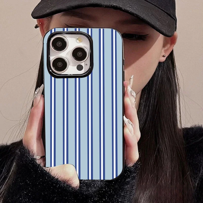 

Blue Stripes Simple Soft Phone Case for IPhone 16 16e 15 14 13 12 11 Pro Max X XR XS MAX 7 8 Plus Elegant Shockproof Back Cover