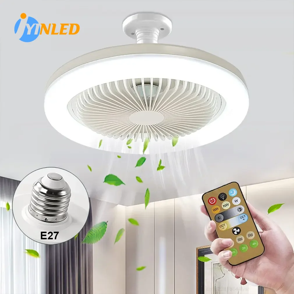 Ceiling Fans For Bedroom Living Room Ceiling Fans With Remote Control and Light LED Lamp Fan E27 Converter Base Smart Silent