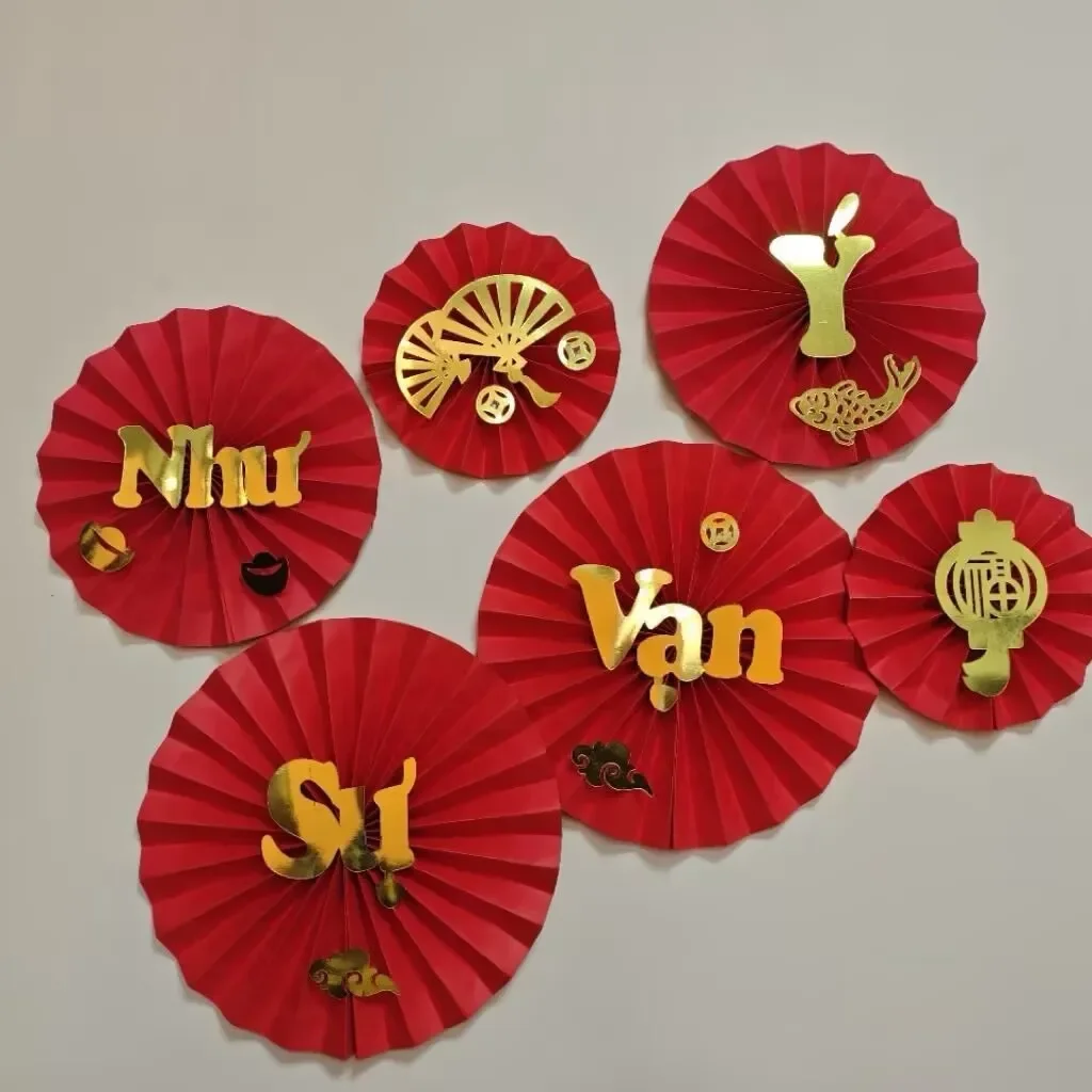 Vietnamese Spring Festival Decorations New Year Paper Fans and Suitable for Holiday Living Room Display Flowers Hanging Ornament - Image 4