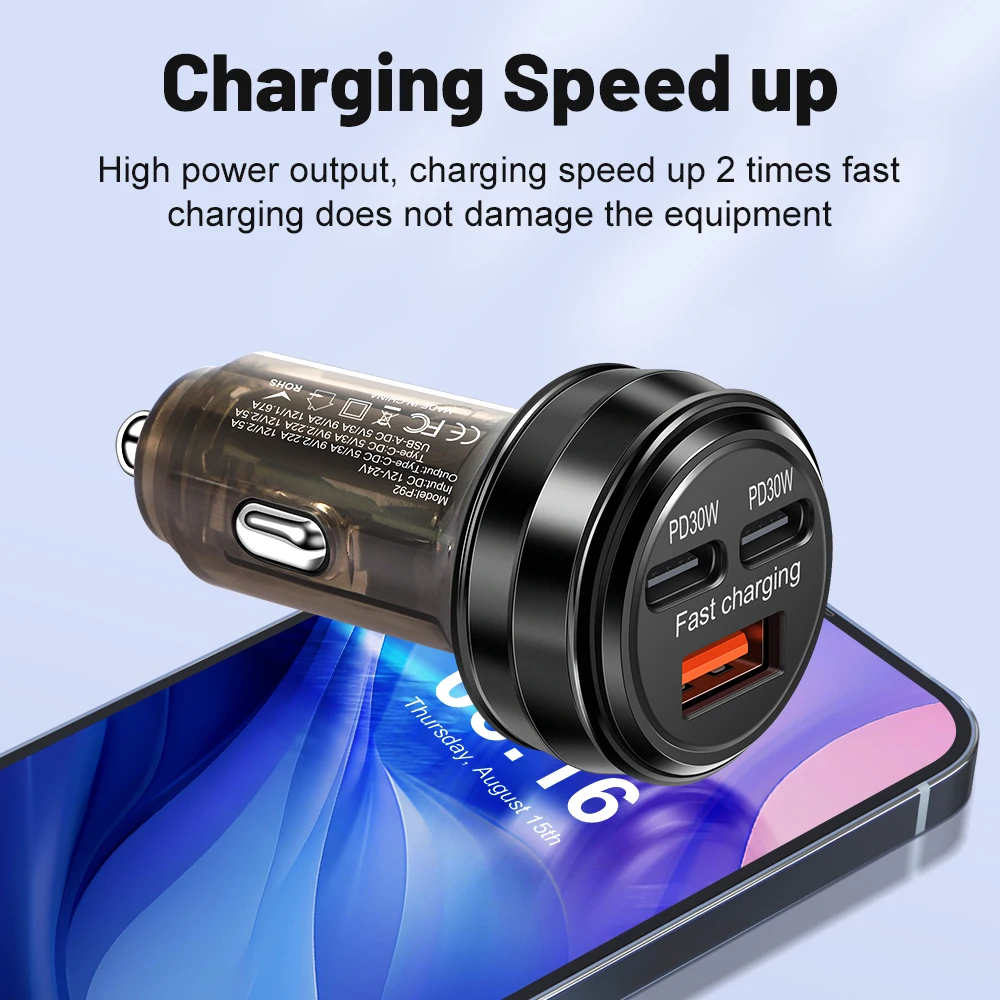 80W Fast 3-Port Car Charger 2
