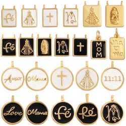 Twin Two Hole LOVE Mama Cross Religious Charm Pendant,Round Rectangle DIY Jewelry Accessories for Necklaces Making M15