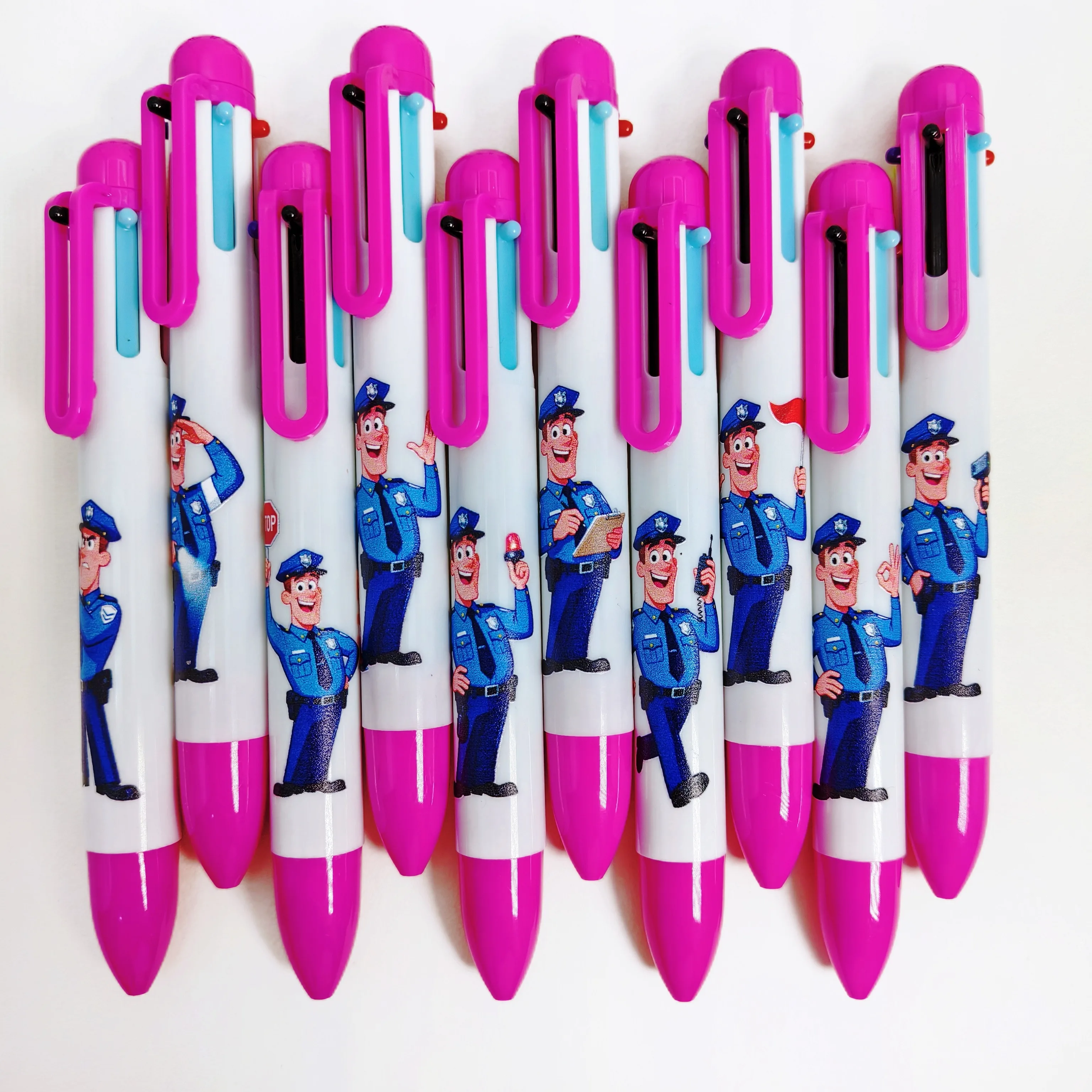 8 قطع/12 قطعة قلم حبر جاف للشرطة الذكور، قلم حبر جاف خاص بستة في واحد، قلم حبر جاف محمول #4