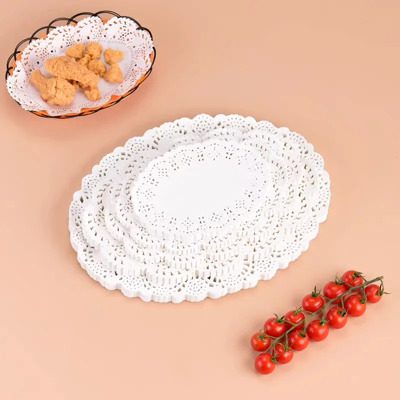 140 Pcs Oval Lace Paper Doilies Doily Lace Placemats for Tables Wedding Christmas Birthday Party Cake Placemat Table Decoration
