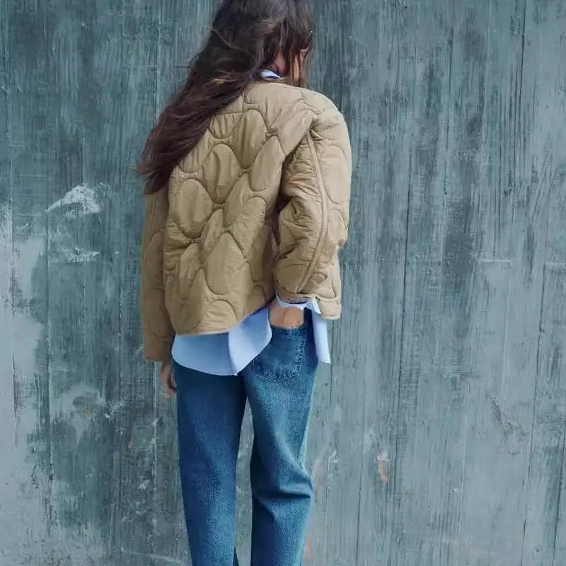 Faionable Jaet leggero con motivo a diamanti con ket Capispalla versatile in cotone da donna Coreano Sle Loose Fit Long Sve