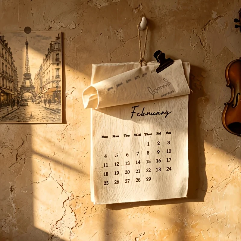 2027 Fringed Linen Wall Calendar 12 Monthly Pages Rough Edge Fabric Hanging Calendar Retro Farmhouse Wall Ornament Home Gift