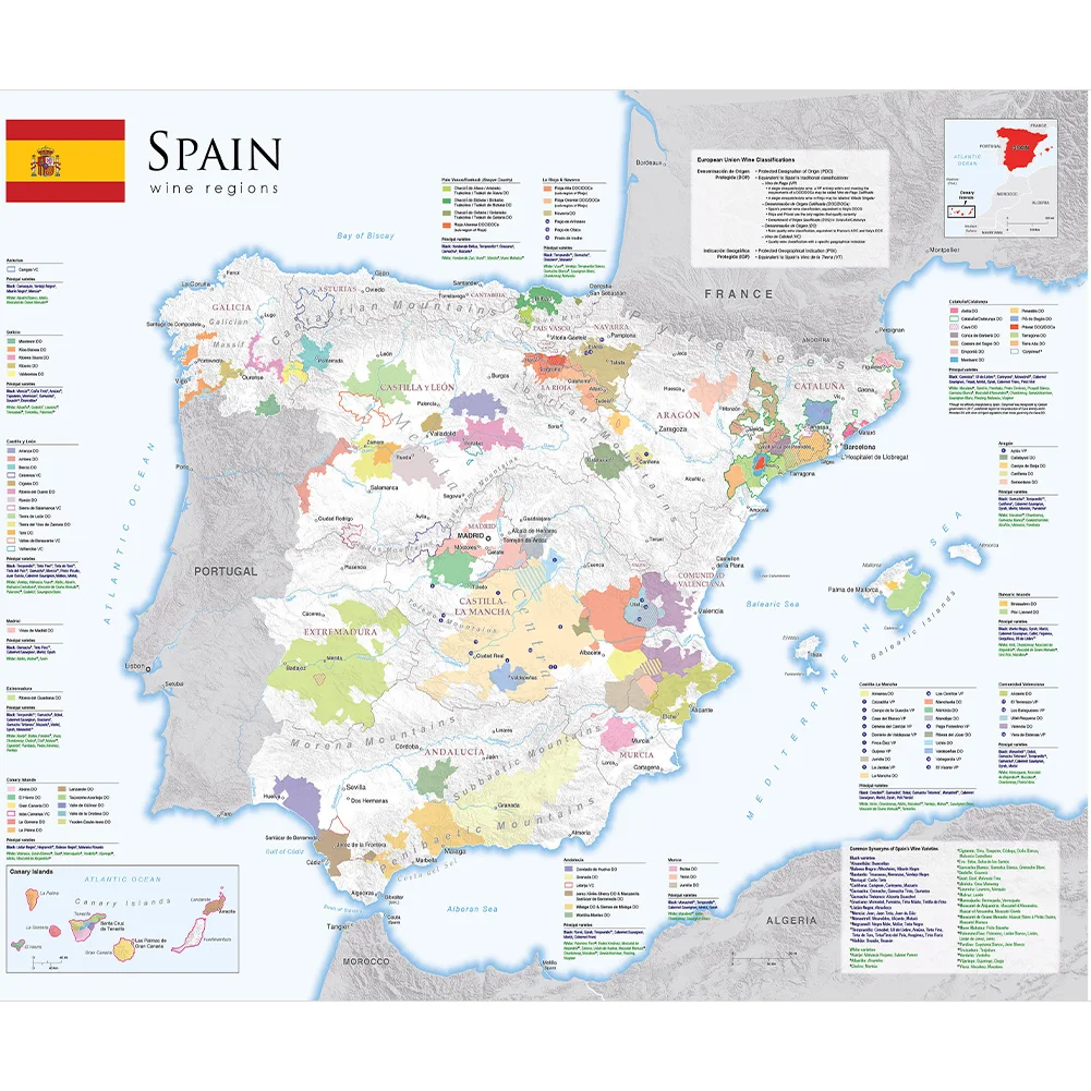 150*100Cm The Spain Wine Region Map In Spanish Wall Art Folded Decorative Hanging Picture for Living Room Bedroom Office Decor
