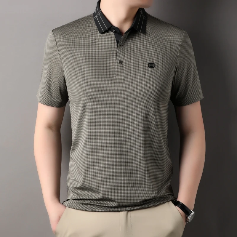 Light luxury brand short sleeve POLO shirt men\'s summer trend waffle design embroidered golf breathable ice silk casual T-shirt