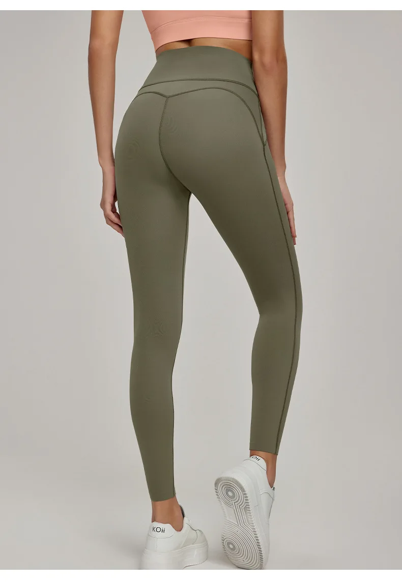 7A Legging Yoga antibakteri pinggang tinggi angkat pinggul pelangsing celana Fitness pinggul persik olahraga ketat hijau biru Khaki hitam