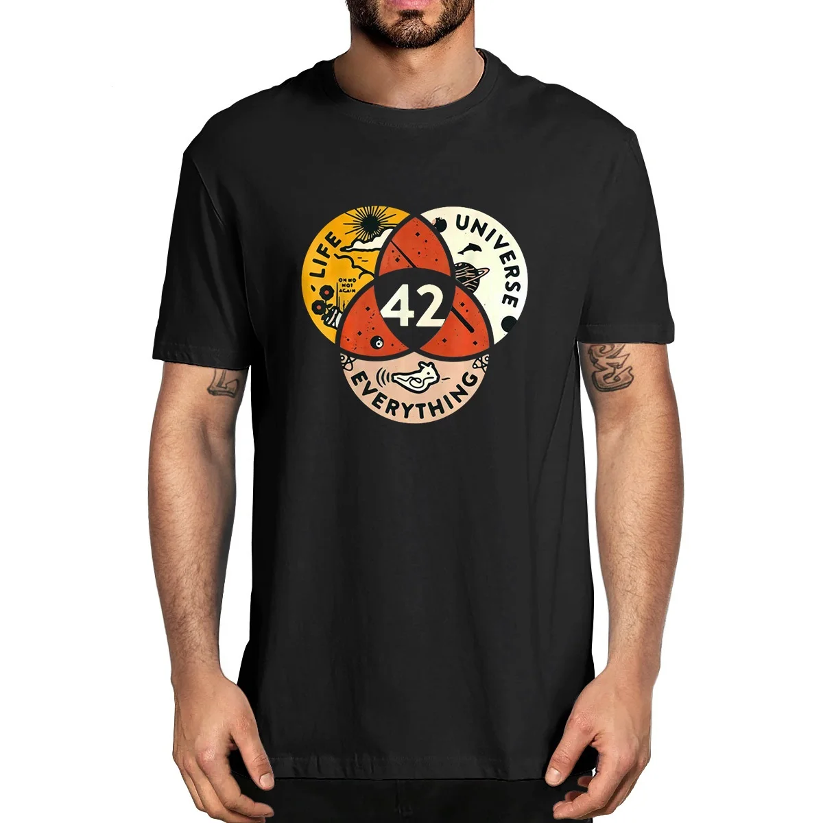 42 The Answer To Life The Universe And Everything Douglas Adams Men's 100% Cotton Novelty T-Shirt Women Soft Tee Unisex Tshirt