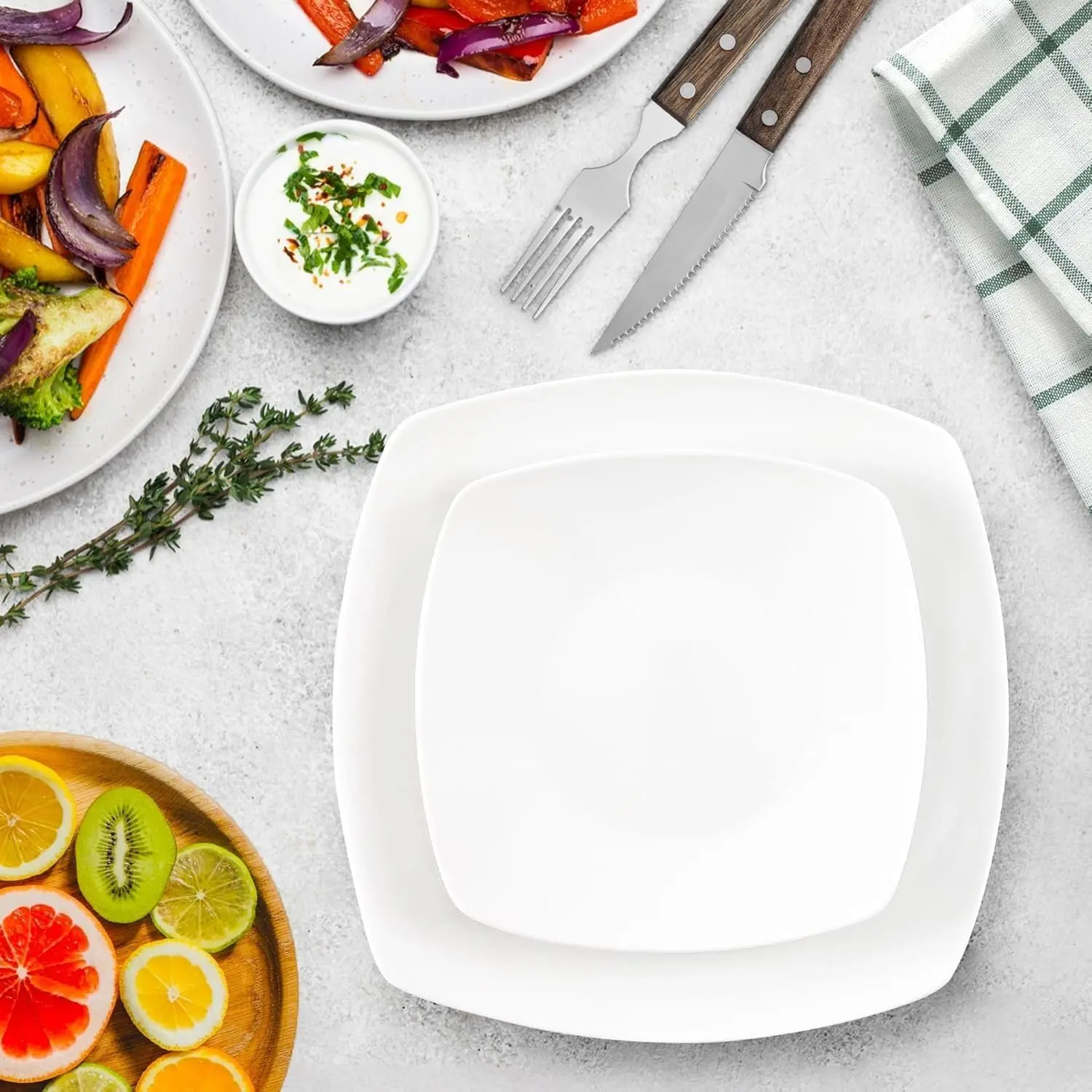 طقم أواني طعام من البورسلين مكون من 18 قطعة من لونا - أطباق وأطباق مقاومة للرقاقة والخدش - طقم أطباق عالية الجودة لـ 6 أشخاص، أبيض