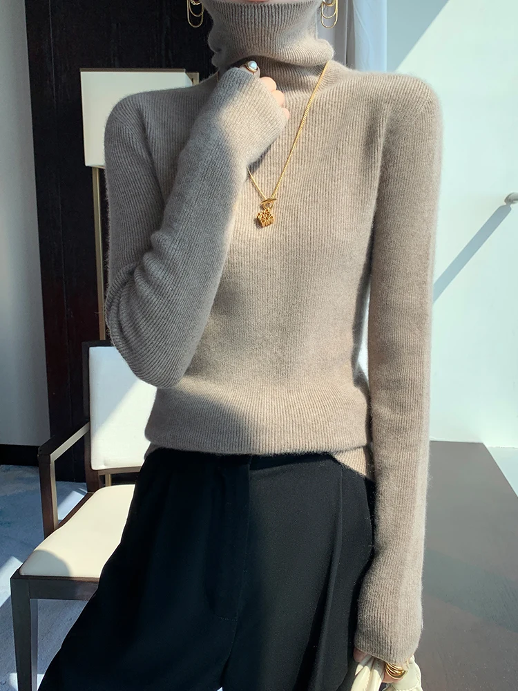

Women Turtleneck Basics Cashmere Sweater Autumn Winter Pullover 100% Merino Wool Knitwear Female Soft Slim Knitting New Top