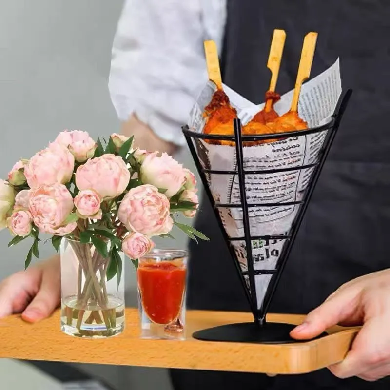 American Creative French Fries Tomato Sauce Food Basket Restaurant Iron Fried Chicken Mini Snack Basket Bar Food Storage Rack