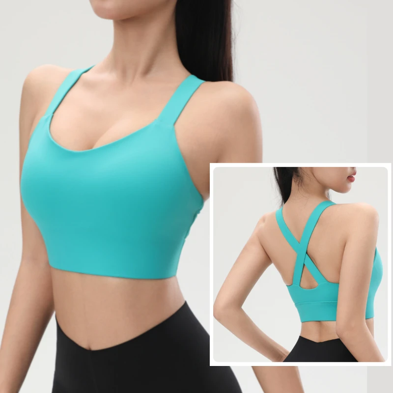 Women's Cross Back Yoga Bra Breathable High Elasticity Fixed Chest Pad Sports Bra Comfortable Fitness Bra for Active Wear