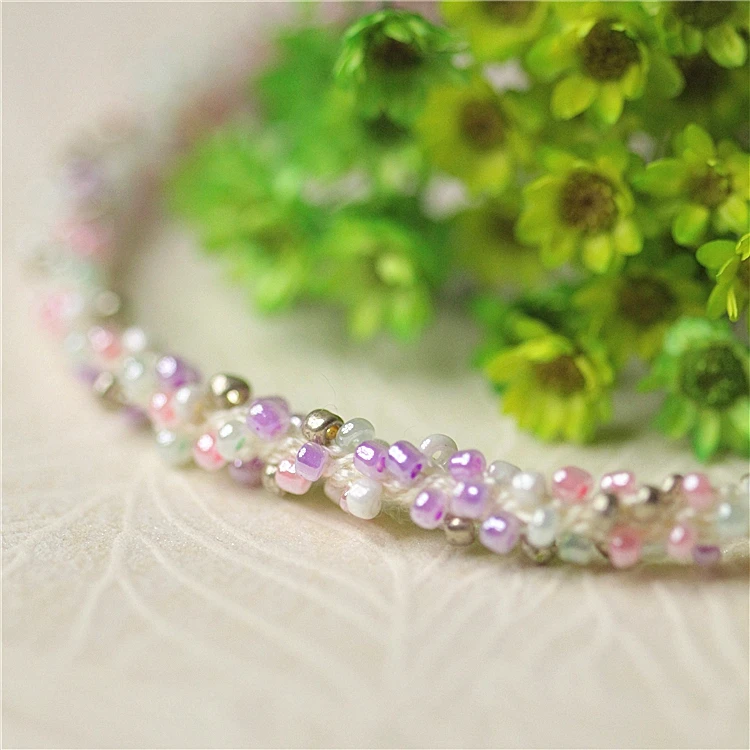 3meter price Color tube bead wire rope crystal acrylic glass beads lace diy hand woven accessories