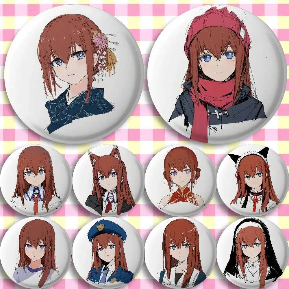 Makise Kurisu Dress-up Show Anime Steins Gate Lindos Insignias, Pines, Broches y Joyería de Ciencia Ficción de Dibujos Animados para Ropa y Bolsos