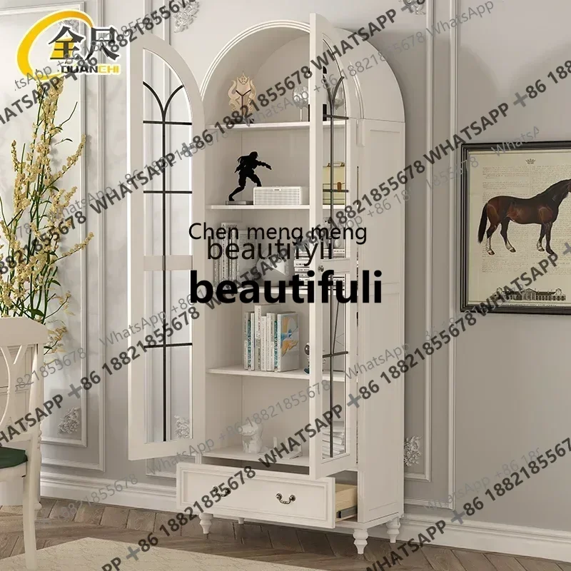 X Q Solid wood 50/80cm 1m American glass door bookcase shelf with door dust lockerhy