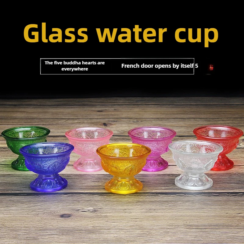 Crystal Buddha Water Cup Colorful Glass Offering Bowl 7 Colors Buddhist Altar Supplies