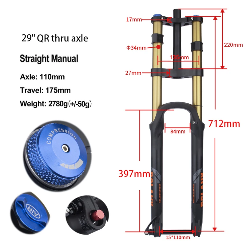 BOLANY MTB Steekas Boost Verende Vork Mountainbike Luchtveerkracht Rebound Aanpassing 110*15MM Reizen 175MM Voor XC DH