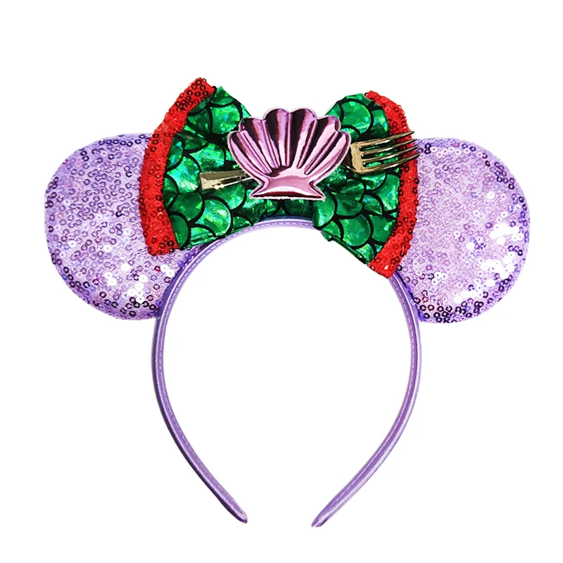 Diadema de sirenita de Mickey Mouse, accesorios para el cabello para niña, diadema de Ariel, diadema con orejas de concha de perlas Sebastian para